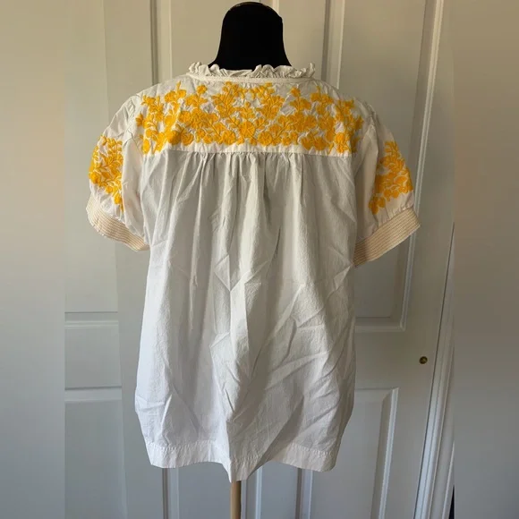 J. Crew White Top with Yellow Floral Embroidery - Picture 3 of 5